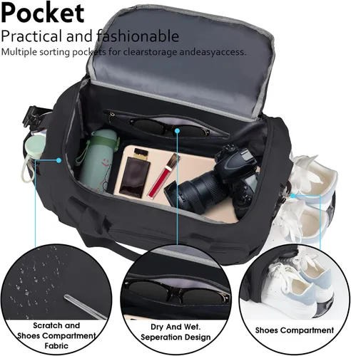 Miniatura 7 de CS COSDDI - Bolsa de viaje deportiva con manga de carretera, bolsa de gimnasio deportiva para mujer, bolsa de mano con compartimento para zapatos