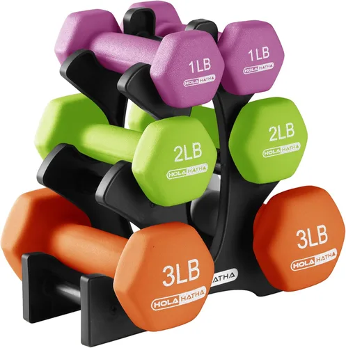 Miniatura 16 de HolaHatha Neoprene Dumbbell Weights Set w/Rack, Home Gym Equipment - Portable Weighted Exercise Dumbbells for Fitness, Training, and Lifting
