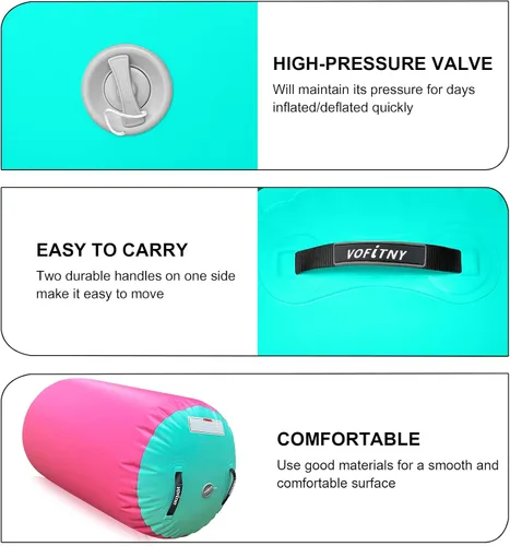 Miniatura 7 de VOFiTNY - Esterilla inflable de gimnasia con pista de caídas y barril de aire octogonal con bomba para uso doméstico/gimnasio Rosa/menta+rodillo