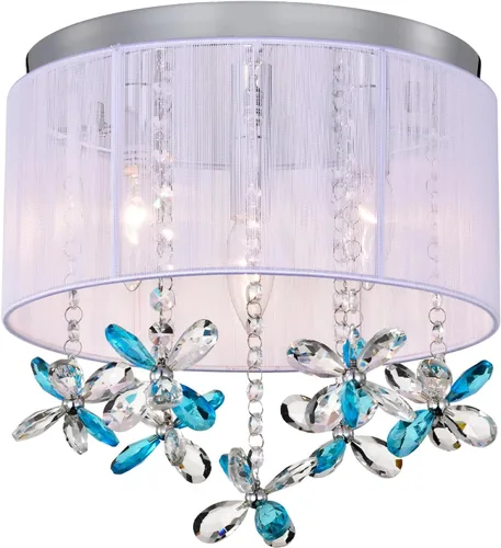 Miniatura 11 de LaLuLa Candelabro de cristal morado para dormitorio de niñas, lámpara de techo E12 de 3 luces, pantalla de cuerda de algodón hecha a mano, elegante