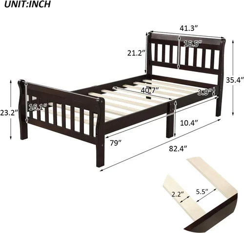 Miniatura 2 de Harper & Bright Designs Cama de madera tamaño individual moderna para niños, base de cama individual con cabecero y soporte de listones de madera