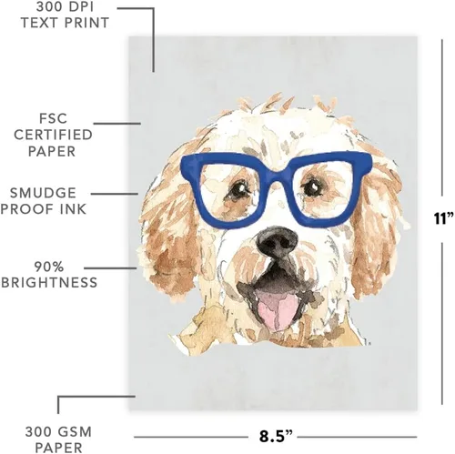 Miniatura 187 de Andaz Press Póster impreso para pared de perro, 8.5 x 11 pulgadas, Bulldog inglés con gafas negras, 1 paquete, regalo de cumpleaños de Navidad, sin