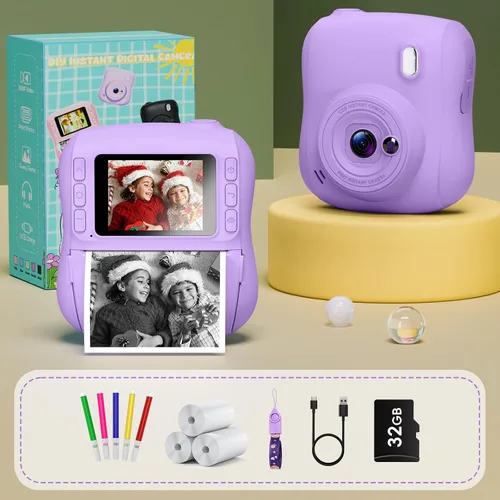 Miniatura 7 de Cámara de impresión instantánea para niños, regalos de Navidad y cumpleaños para niños y niñas de 3 4 5 6 7 8 9 10 11 12 años, cámaras de Púrpura