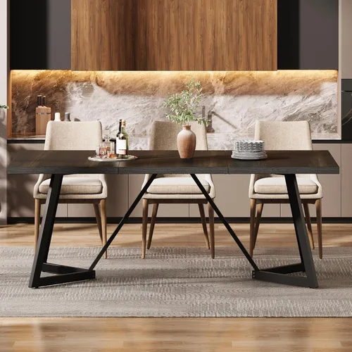 Miniatura 6 de Tribesigns Mesa de comedor grande de 70.86 pulgadas para 6-8, moderna mesa de comedor con marco de metal, mesa rectangular de cocina para el hogar