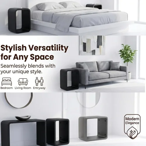 Miniatura 7 de Relso Aurora - Mesita de noche de madera maciza con estante abierto, mesa de noche con acabado negro, mesa auxiliar para dormitorio, sala de estar