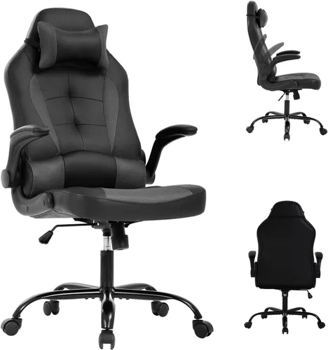 Miniatura 10 de Silla ergonómica para juegos con reposacabezas ajustable y soporte lumbar, cómoda silla de oficina de piel sintética con respaldo alto para adultos