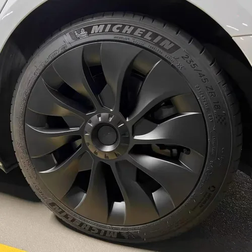 Miniatura 9 de KAVANIC 4 piezas de tapacubos para Tesla Model 3, cubiertas de rueda de 18 pulgadas, tapa de rueda mate negra con logotipo de estilo arácnido