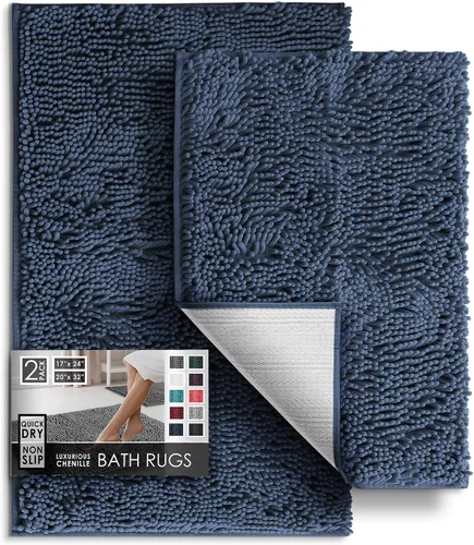 Miniatura 109 de Hearth & Harbor Alfombras de baño, tapete de baño de chenilla - Alfombras de baño lavables a máquina para baño con respaldo antideslizante de goma