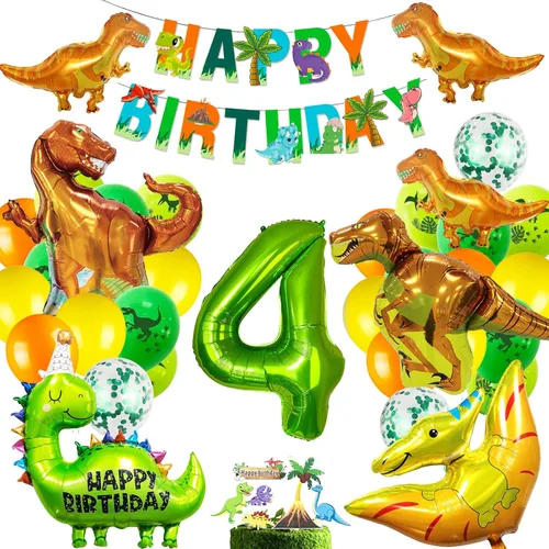 Miniatura 8 de Suministros para fiesta de cumpleaños de dinosaurios, decoraciones de fiesta de dinosaurios con globos, pancarta, decoración para pasteles