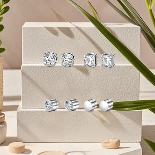 Miniatura 5 de D.Bella Aretes de tuerca falsos con circonita cúbica para mujeres y hombres, plata