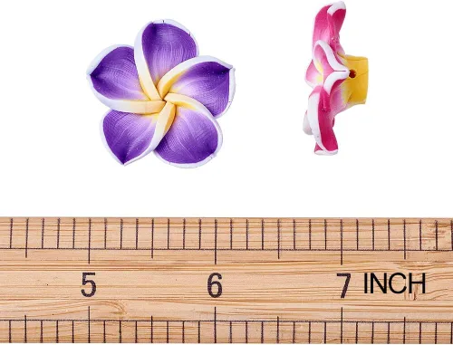 Miniatura 6 de Craftdady 100 cuentas de arcilla polimérica de plumeria de 1.181 x 0.433 in, cuentas espaciadoras florales sueltas mezcladas al azar con 5 pétalos