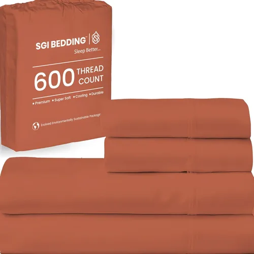 Miniatura 27 de SGI Bedding - Juego de sábanas de 600 hilos, 4 piezas, 100% de algodón egipcio, tamaño completo, juego de sábanas con bolsillo profundo de 38 cm