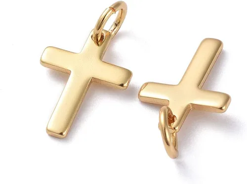 Miniatura 8 de KitBeads 10 dijes de cruz chapados en oro real de 18 quilates de latón cristiano Crucifijo para hacer joyas, pulseras, collares a granel