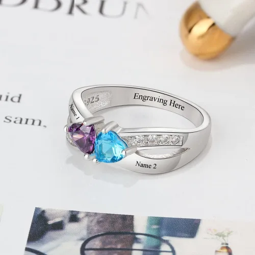 Miniatura 6 de Personalized 2 Simulated Birthstone Rings for Women Mothers Ring with Names Custom Promise Rings for Women