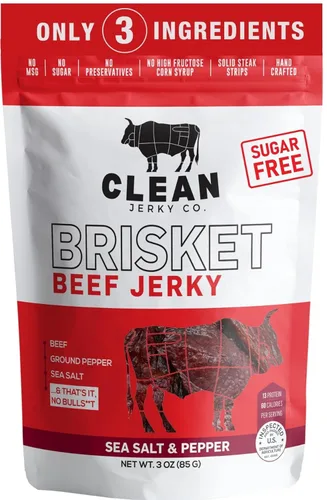 Clean Jerky Co. Cecina seca de estilo antiguo sin azúcar | Sal y pimienta – Bocadillos sabrosos con alto contenido en proteínas | Snacks saludables