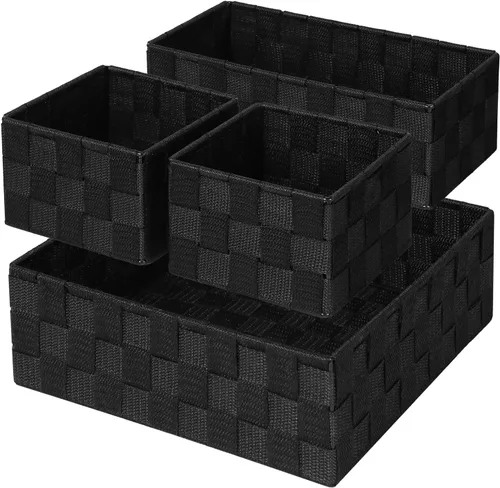 Miniatura 21 de Posprica Cestas de almacenamiento tejidas para organizar, pequeñas cestas negras de cubo organizador divisor para cajón, armario, estante, aparador