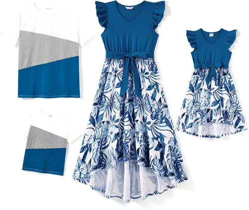 Miniatura 16 de PATPAT Conjuntos de verano a juego para la familia, vestidos y camisetas para mamá y yo, conjuntos de camisetas casuales para vacaciones