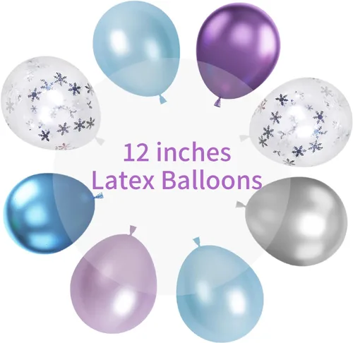 Miniatura 3 de Globos de Frozen, morados, azules, blancos y plateados, 12 pulgadas, copo de nieve, para niña, suministros de fiesta temática, temática de nieve