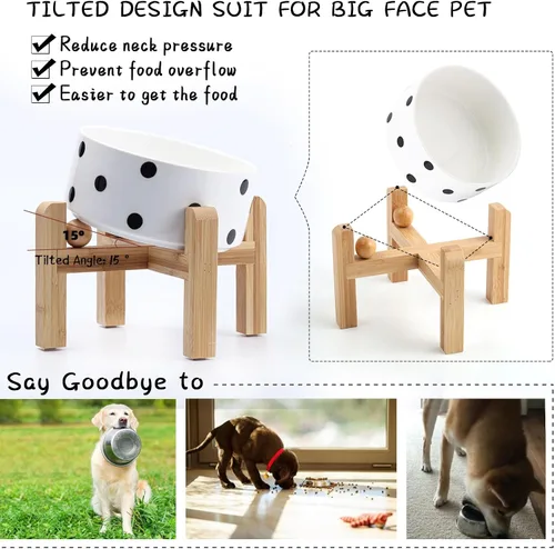 Miniatura 5 de Petygooing Tazón elevado/relevado de cerámica para perros de 15° inclinado para razas pequeñas y medianas, tazón antideslizante inclinado para Punto