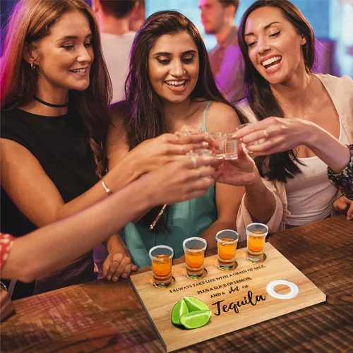 Miniatura 5 de Tabla de chupito de tequila, bandeja para servir vasos con borde de sal, divertido soporte para vasos de chupito, regalos de tequila