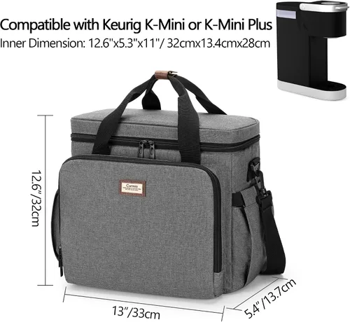 Miniatura 5 de CURMIO Bolsa de viaje para cafetera, compatible con Keurig K-Mini o K-Mini Plus, funda de transporte para cafetera de una sola porción con múltiples