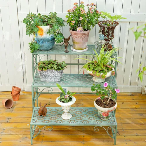 Sungmor Soporte de metal para plantas – Estante de exhibición plegable de 3 niveles – Organizador de almacenamiento de macetas para múltiples