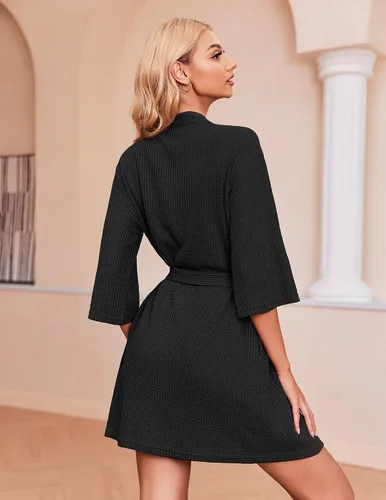 Miniatura 3 de Ekouaer Batas para mujer, de punto gofre, suave, ligera, hasta la rodilla, tallas S-XXL