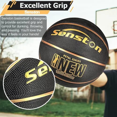 Miniatura 4 de Senston 27.5"/29.5" Balón de baloncesto para exteriores, excelente elasticidad/adherencia, de goma, con bomba, duradero, tamaño 5/7, para hombres
