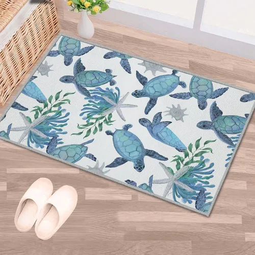 Miniatura 19 de Tritard Alfombra de pasillo costera de 2 x 6 pies, alfombra náutica para pasillo de cocina, con temática de playa, antideslizante, lavable a C1