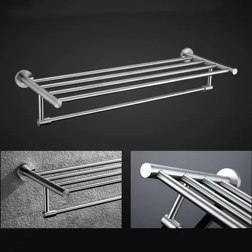 Miniatura 5 de Toalleros cepillados para baño, toallero montado en la pared con barras de torre, estante de baño de acero inoxidable, soporte de toalla de mano
