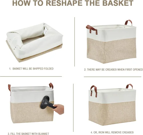 Miniatura 6 de DECOMOMO Cestas de almacenamiento extra grandes, contenedores de almacenamiento de tela con asas para organizar estantes, juguetes, guardería, Beige