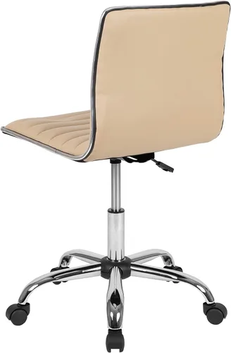 Miniatura 5 de Flash Furniture - Silla de oficina giratoria sin reposabrazos, de color tostado, acanalada, de diseño, respaldo bajo Bronceado/Cromo