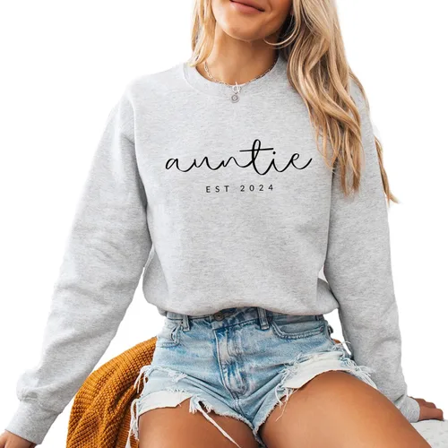 Miniatura 8 de Verita Culture Sudadera de manga larga con cuello redondo para mujer, diseño de tía, estampado de letras gráficas, color arena