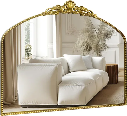 G-LEAF Espejo Vintage Barroco 40"X30", Espejo Antiguo Victoriano, Espejo de Manto de Granja con Marco de Metal Dorado Cepillo Negro Ornamentado para
