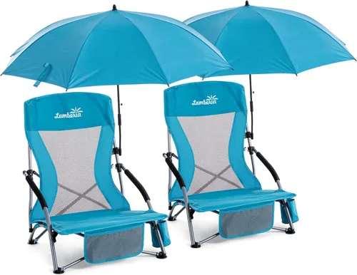Miniatura 23 de Lamberia Silla de playa plegable para adultos, paquete de 2, sillas de playa bajas portátiles con capacidad de 300 libras, silla de camping ligera