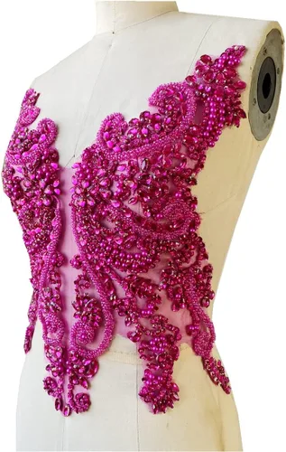 Miniatura 19 de Apliques de encaje hechos a mano con diamantes de imitación para coser en cuentas y lentejuelas para accesorios de ropa de vestido, (verde)
