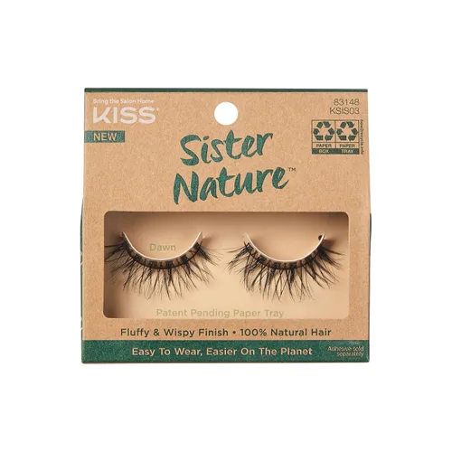 Pestañas postizas KISS Sister Nature, "Dawn", 12 mm, 100% pelo natural, caja de papel reciclable, impresas con tinta de soja, sin crueldad, veganas,