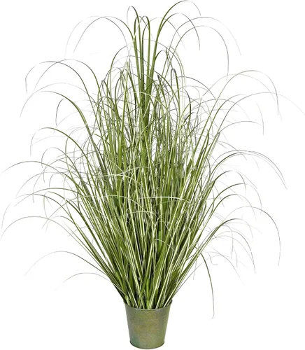 Miniatura 10 de Vickerman Everyday - Hierba verde artificial abigarrada de 24 pulgadas con maceta de hierro, decoración de plantas de césped sintético, acento