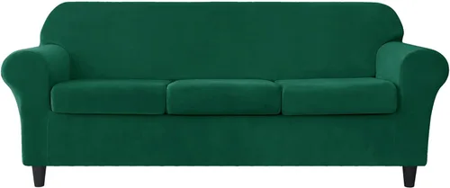 Miniatura 20 de OBCREAT Funda para sofá, 4 piezas, terciopelo elástico, para sofá de 3 cojines, funda de sofá suave con parte inferior elástica, protector