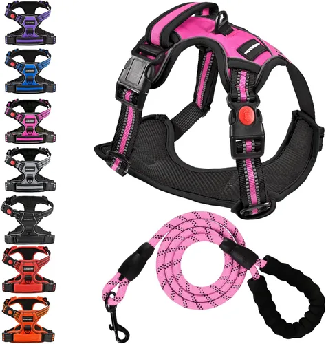 Miniatura 10 de Arnés para perro sin tirón y correa - Chaleco ajustable suave y acolchado, chaleco Oxford reflectante con asa de fácil control para perros pequeños