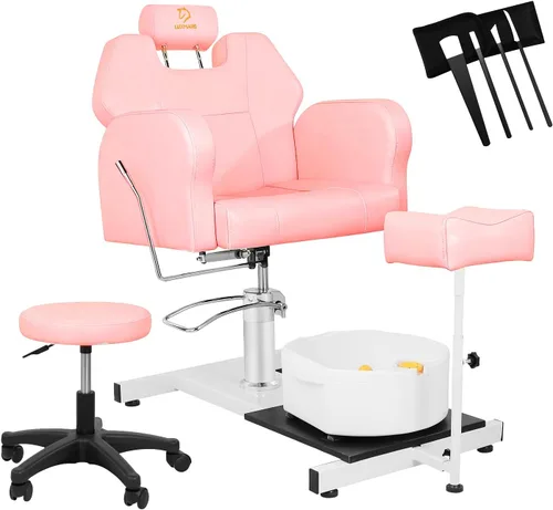 Miniatura 11 de Silla de pedicura sin fontanería con lavabo de pies de masaje de burbujas, estación de pedicura giratoria de 360° de altura ajustable, equipo de spa