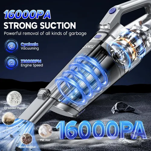 Miniatura 2 de JONYJ Aspiradora de mano inalámbrica, 16000 PA, aspiradora de mano de succión fuerte, aspiradora de mano portátil recargable con múltiples boquillas