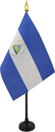 Miniatura 45 de Venezuela Old 7 estrellas con brazos Bandera de mesa 4'' x 6'' - Antigua bandera venezolana de escritorio 5.9 x 3.9 in - tapa de lanza dorada - AZ