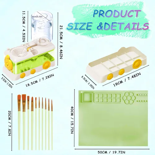 Miniatura 2 de Kit de limpieza de pinceles para niños con 5 pinceles, bata de arte, tapete lavable, guía, tarro limpiador de pinceles en espiral para acuarela