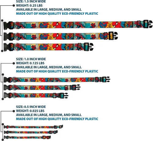 Miniatura 3 de Collar de perro Clip de plástico Spider Man tira cómica de 9 a 15 pulgadas 1.0 pulgadas de ancho