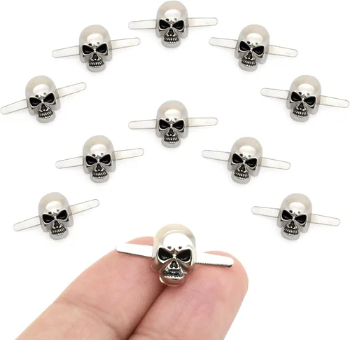 CRAFTMEMORE Paquete de 10 adornos de piel con forma de calavera y forma gótica de hueso (pequeño, 0.315 x 0.551 in, plateado)