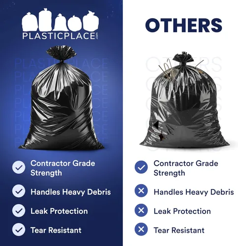 Miniatura 5 de Plasticplace Bolsas de basura para contratistas de 40-45 galones │ 3.0 mil │ Bolsa de basura negra resistente │ 40 x 48 pulgadas (50 unidades)
