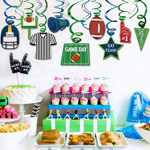 Miniatura 2 de Decoraciones de remolino colgante de fútbol de 36 quilates, decoraciones para el día del juego, suministros de fiesta de día de juego deportivo
