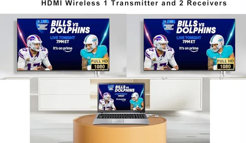 Miniatura 2 de Transmisor HDMI inalámbrico con 2 receptores (382FT/100M), 2.4G+5G, Plug & Play, HDMI inalámbrico soporta decodificación 4K y salida Full HD 1080P