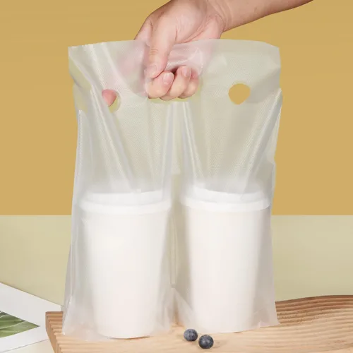 Miniatura 10 de Elyfree 200 unidades de transportador de bebidas para entrega, transportador de plástico transparente con asa para café/té/jugo, bolsas portátiles